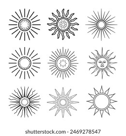 A bundle of Line art sun design vector icon style