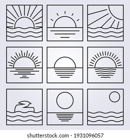 símbolo de icono de la línea de haz de sol logotipo de ilustración vectorial , salida del sol