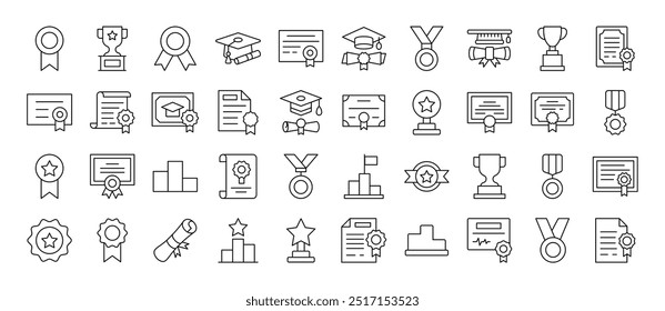 Bundle of Line Icons of Award and Diploma. Editable Stroke. Minimalistic Linear Pictogram for Design of Cards, Apps, Banners, Posts