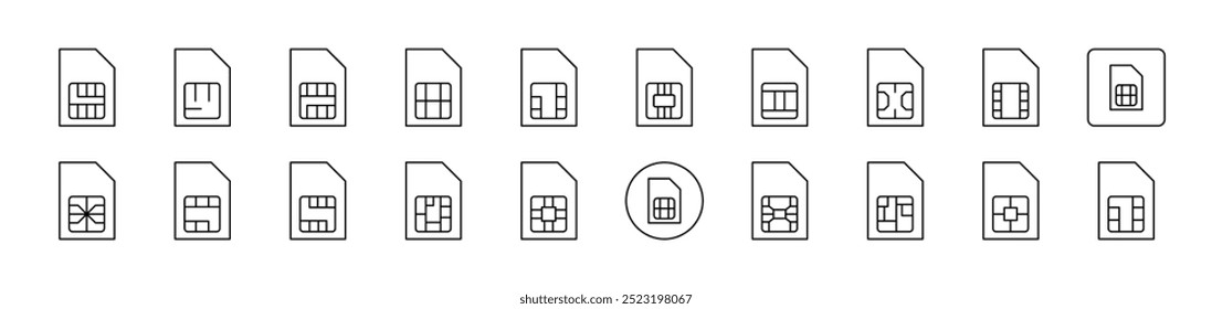 Bundle of Line Icons of Chip. Editable Stroke. Minimalistic Linear Pictogram for Design of Cards, Apps, Banners, Posts