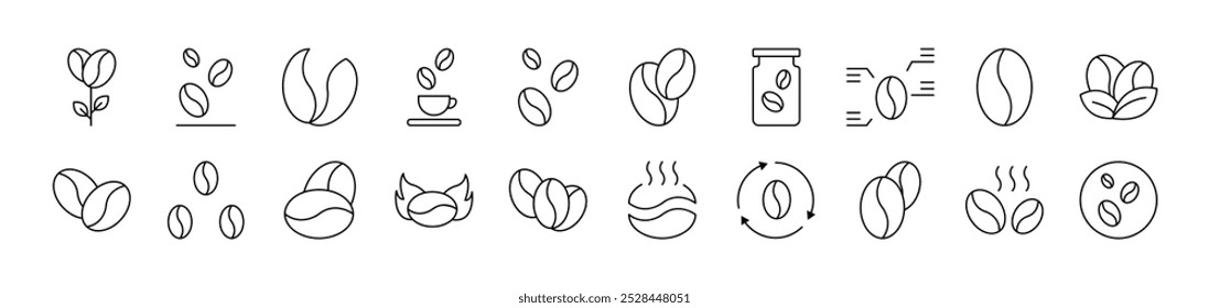 Bundle of Line Icons of Coffee Grain. Editable Stroke. Minimalistic Linear Pictogram for Design of Cards, Apps, Banners, Posts