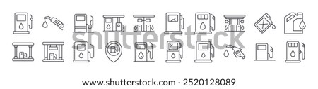 Bundle of Line Icons of Gas Station. Editable Stroke. Minimalistic Linear Pictogram for Design of Cards, Apps, Banners, Posts
