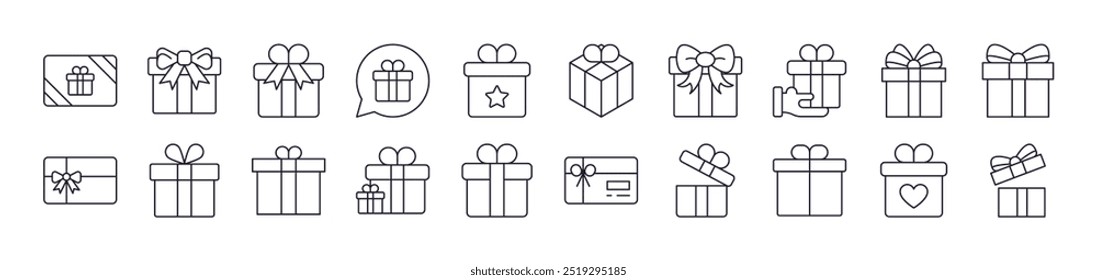 Paquete de iconos de línea de caja de regalo, caja de regalo. Trazo Editable. Pictograma lineal minimalista para el diseño de tarjetas, App, Anuncios, publicaciones 