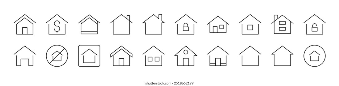 Pacote de Ícones de Linha de Casa. Traço editável. Pictograma Linear Minimalista para Design de Cartões, Aplicativos, Banners, Posts
