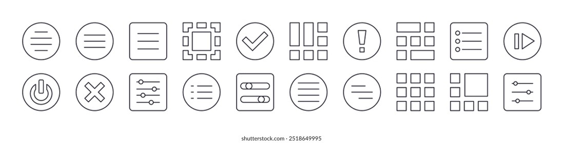 Bundle of Line Icons of Interface. Editable Stroke. Minimalistic Linear Pictogram for Design of Cards, Apps, Banners, Posts