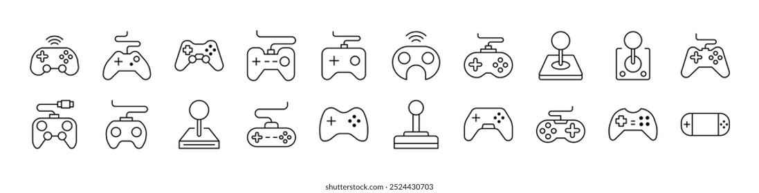 Pacote de ícones de linha de joystick. Traço editável. Pictograma Linear Minimalista para Design de Cartões, Aplicativos, Banners, Posts