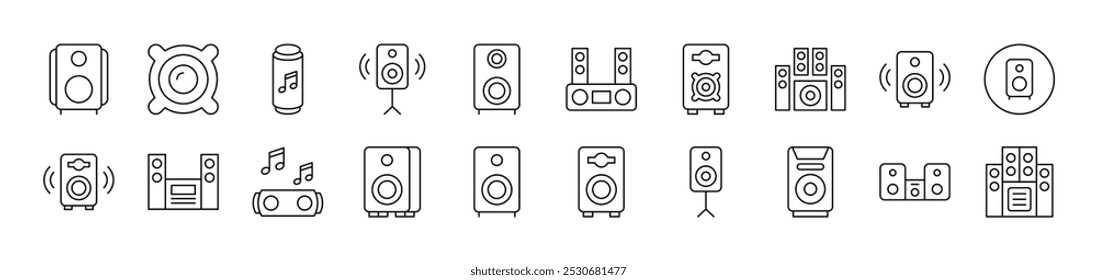 Paket von Line Icons von Music Center. Bearbeitbarer Strich. Minimalistisches lineares Piktogramm für das Design von Karten, Apps, Bannern, Posts