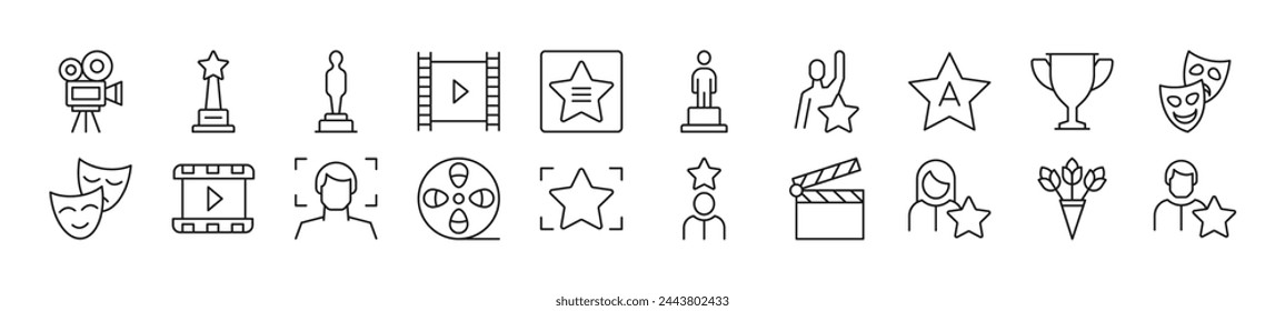 Bundle of linear symbols of actor. Editable stroke. Linear symbol for web sites, newspapers, articles book