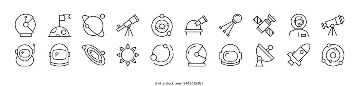 Bundle of linear symbols of astronaut. Editable stroke. Linear symbol for web sites, newspapers, articles book