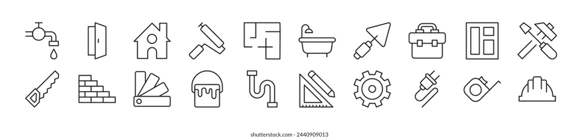 Bundle of linear symbols of building and construction. Editable stroke. Linear symbol for web sites, newspapers, articles book