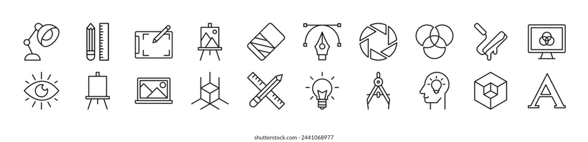 Bundle of linear symbols of designer. Editable stroke. Linear symbol for web sites, newspapers, articles book