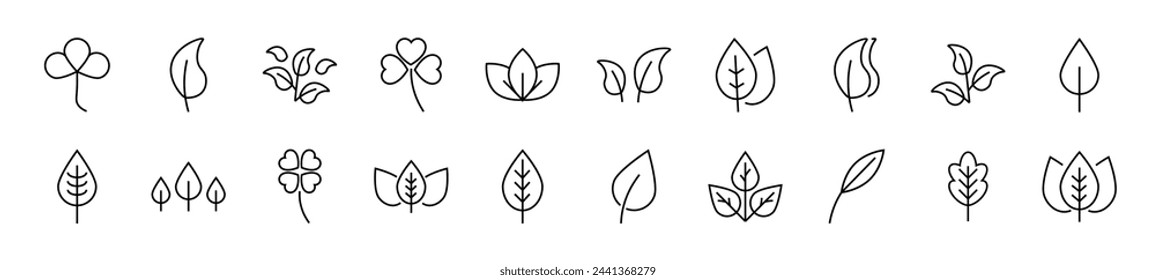 Bundle of linear symbols of leaf. Editable stroke. Linear symbol for web sites, newspapers, articles book