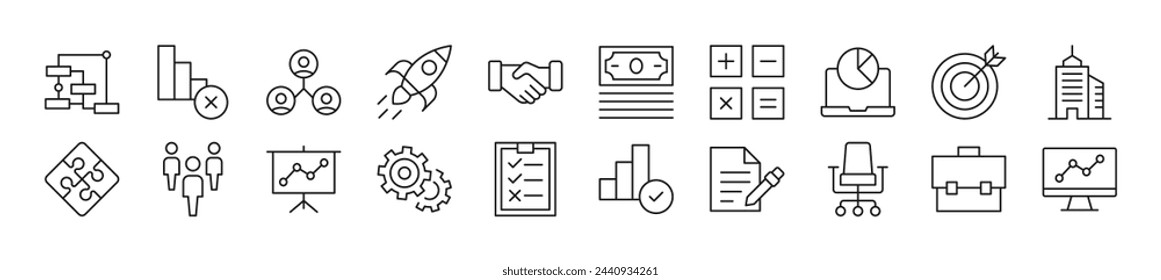 Bundle of linear symbols of money and finance. Editable stroke. Linear symbol for web sites, newspapers, articles book