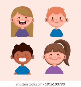 bundle of little kids characters vector illustration design