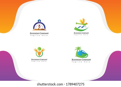 Bundle logo adventure for company branding, community, organization, non-profit, compass, dragon fly icon, deer head, island illustration