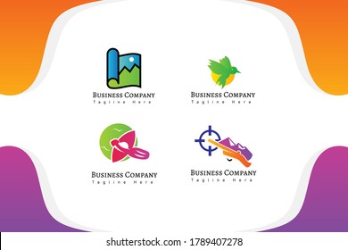 Bundle logo adventure for company branding, community, organization, non-profit, map icon, canoe, shooter, bird