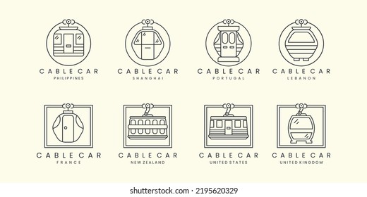 bundle logo cable car with linear style logo icon template design. transportation, gondala vector illustration