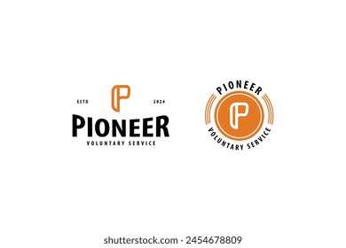 bundle logo pioneer design vector illustration isolated on white. modern and vintage logo pioneer vector design template for community. 