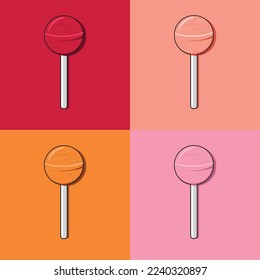 Bundle of lollipops in various different color and flavor, vector illustration. Round hard sugar candy on stick. Mint, fruit and berries taste lollypops.  Love candy set 