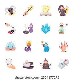 Bundle of Magic Elements Flat Style Stickers 


