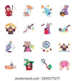 Bundle of Magic Elements Flat Style Stickers 


