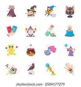 Bundle of Magic Elements Flat Style Stickers 

