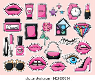 bundle of make up icons pop art style