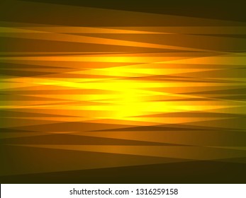 Bundle of many elegant golden and yellow rays on dark brown background