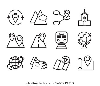 bundle of map line icons vector illustration design