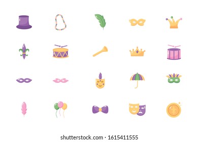 bundle of mardi gras set icons vector illustration design