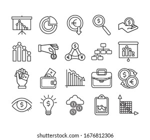 bundle of market crash set icons vector illustration design