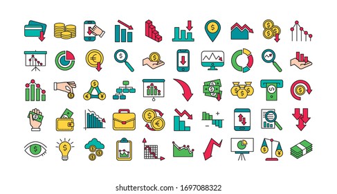 bundle of market crash set icons vector illustration design