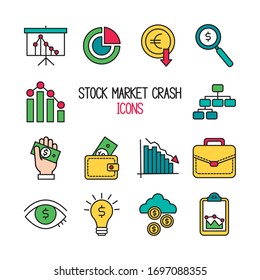 conjunto de iconos de juego de choques de mercado ilustración vectorial diseño
