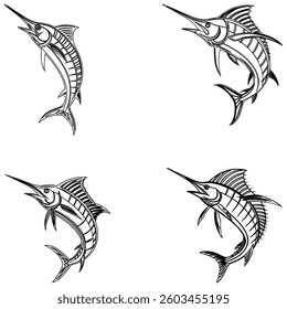Bundle Marlin fish line art and illustrator eps 10