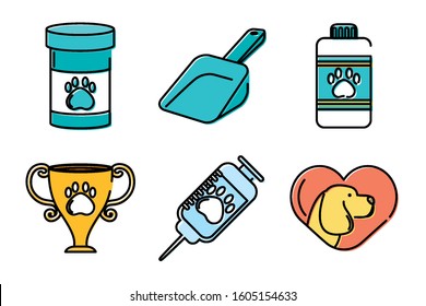 bundle of mascots and accessories vector illustration design