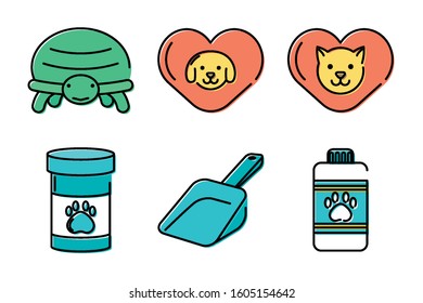 bundle of mascots and accessories vector illustration design