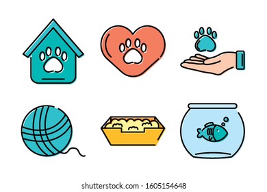 bundle of mascots and accessories vector illustration design