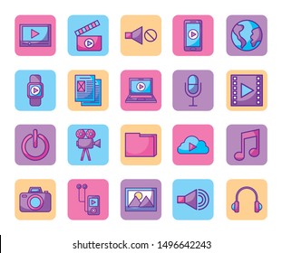 bundle of media player icons vector illustration design