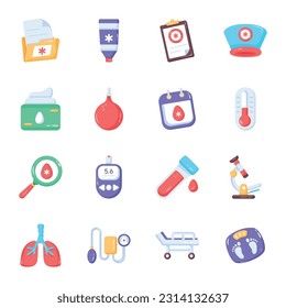 Bundle of Medical Accessories Flat Icons 

