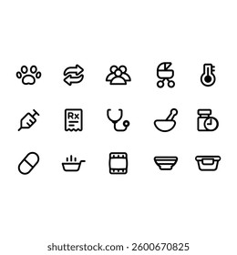 A bundle of medical and food-related icons, perfect for healthcare and nutrition designs.