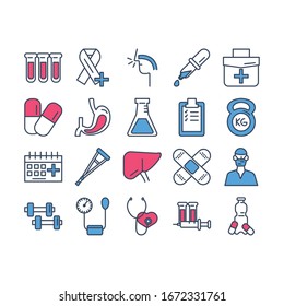 bundle of medical half line and color style set icons vector illustration design
