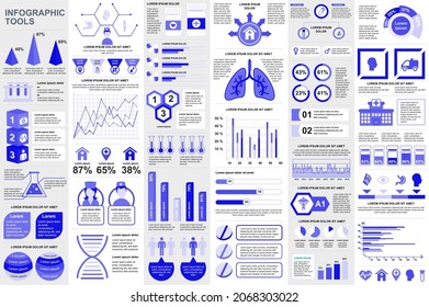 Bundle Medical Infographic Elements Data Visualization Vector Design Template. Mega Set. Can Be Used For Steps, Processes, Workflow, Diagram, Healthcare Concept, Timeline, Icons, Info Graphics.