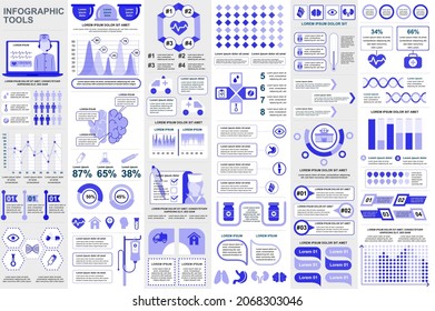 Bundle Medical Infographic Elements Data Visualization Vector Design Template. Mega Set. Can Be Used For Steps, Processes, Workflow, Diagram, Healthcare Concept, Timeline, Icons, Info Graphics.