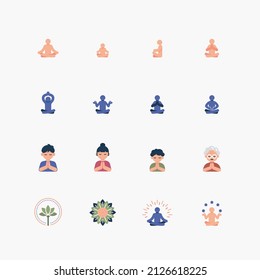 Bundle of meditation yoga flat icons collection. simple  design vector