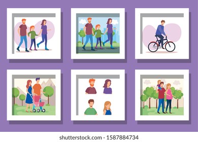 bundle of members family scenes vector illustration design