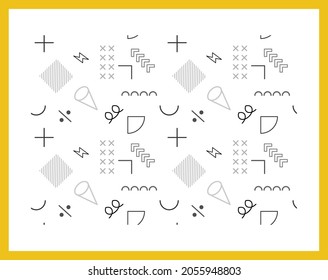 Bundle of Memphis seamless patterns. Memphis design elements. Constructivism Memphis vector isolated symbols collection