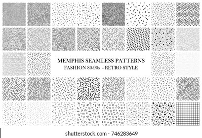 Bundle Memphis seamless patterns  Fashion 80  90s  Black   white textures  