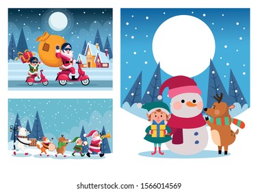 bundle of merry christmas cards vector illustration design