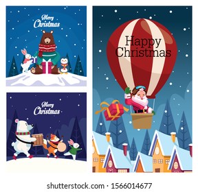 bundle of merry christmas cards vector illustration design