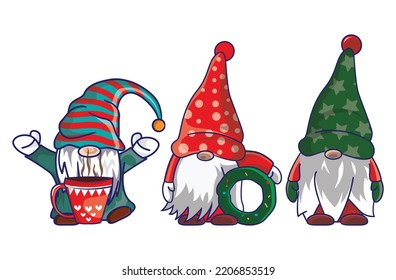 Bundle Of Merry Christmas Cute Gnomes Santa Claus Costume Cartoon Illustration Banner Design. 